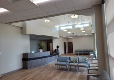 The reception area of a medical office.