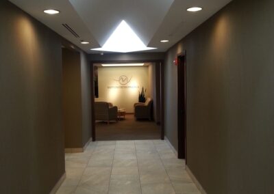 A hallway with a star shaped ceiling.